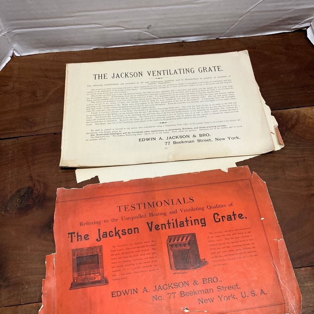 Jackson Ventilating Grate Edwin A. Jackson & Bro. 1880s Catalog Pamphlet
